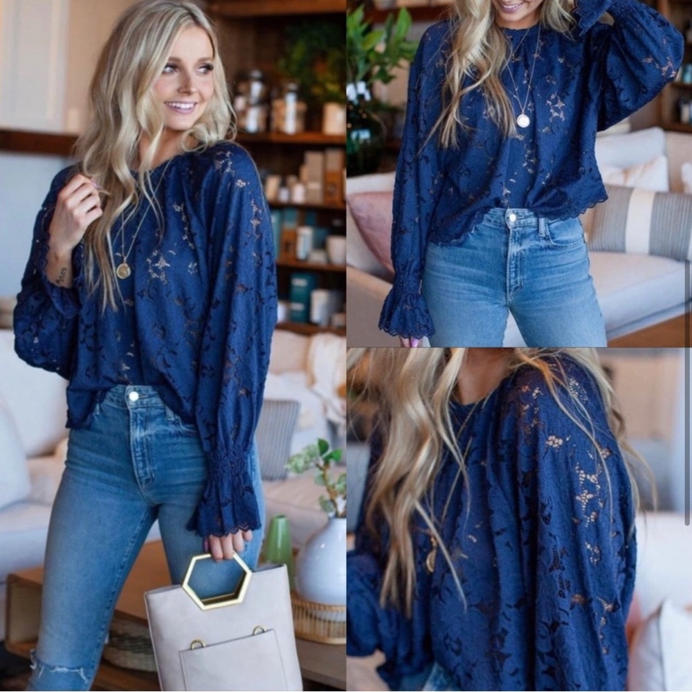 free people olivia lace top with balloon sleeve
